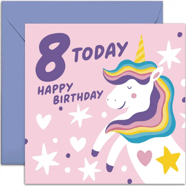 Rainbow Unicorn Ages Card 8 Years