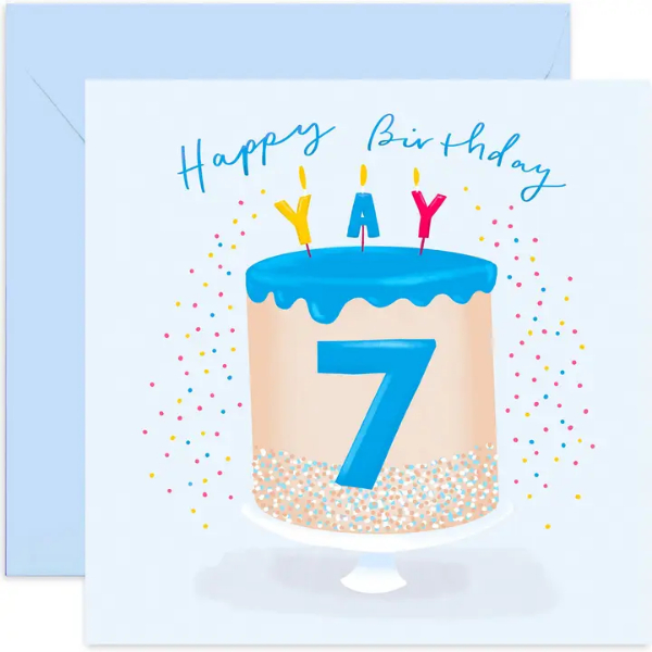 Birthday Cake Blue Card 7 Years