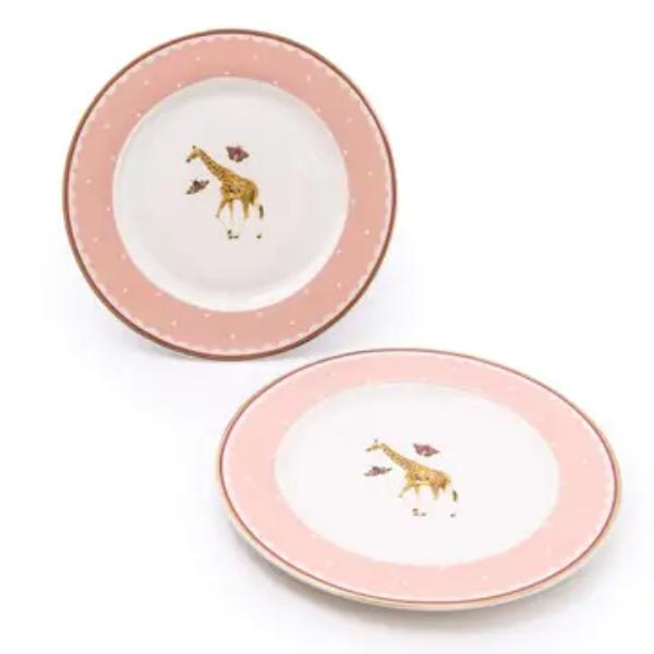 Set of 2 Giraffe Pink Side Plates In Full Colour Gift Box