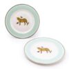 Set of 2 Leopard Pale Green Side Plates In Full Colour Gift