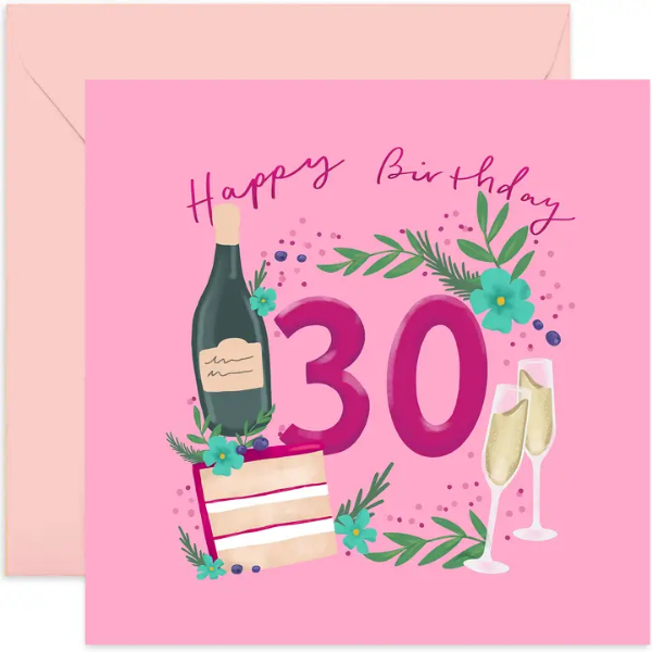 Pink 30th Birthday Card
