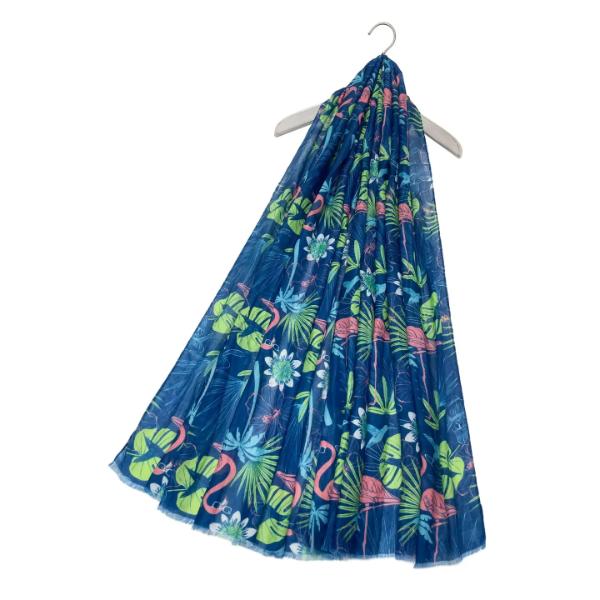 Flamingo & Palm Tree Print Frayed Scarf