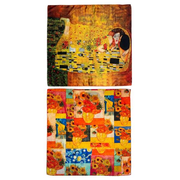 Klimt The Kiss And Van Gogh Patchwork Reversible Silk Square