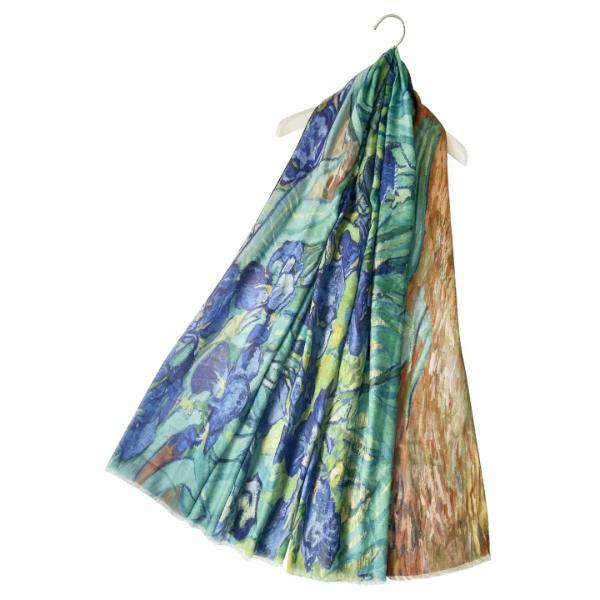 Van Gogh Irises Print Frayed Scarf