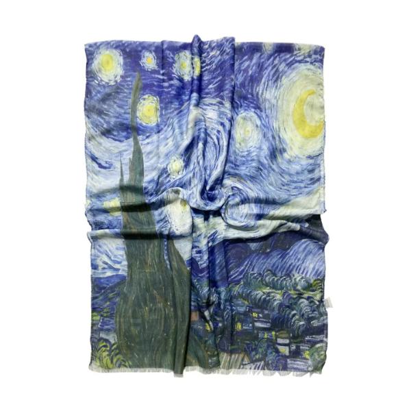 Van Gogh Starry Night Print Frayed Scarf
