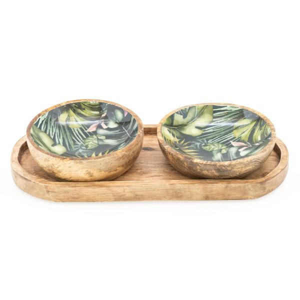 Set of 2 Small Mango Wood Dipping Bowls - Bali Whirl