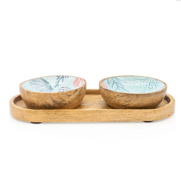 Set of 2 Small Mango Wood Dipping Bowls - Coastal Shores