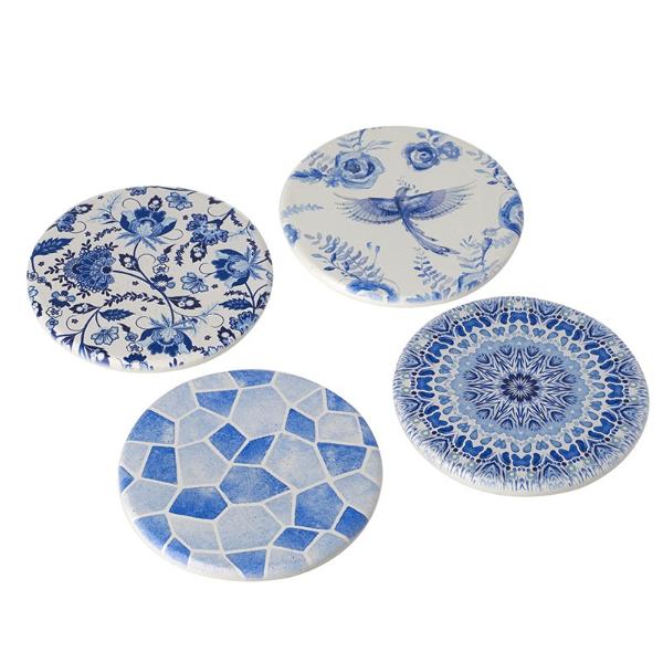 BLUE & WHITE PATTERNED COASTERS MIX NHH307