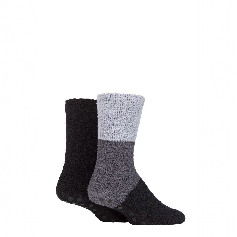Mens 2 Pack Stripe Cosy Socks With Grippers - 40B586