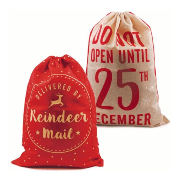 Plush Christmas Hessian Style Printed Sack