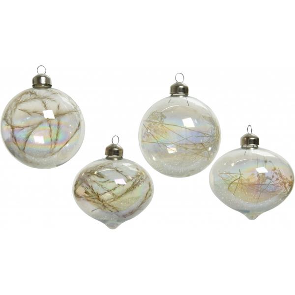 Dried Grass Filled Iridescent Baubles, 8cm