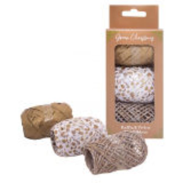 Green Christmas 3 Pack Gold Raffia And Twine