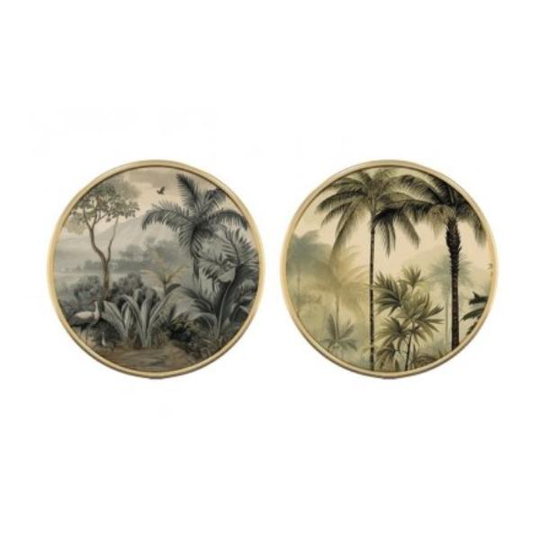 2/A Sepia Palm Glass Coasters, 10cm