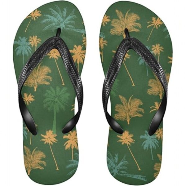 Mens Palm Leaf Print Flip Flops Green