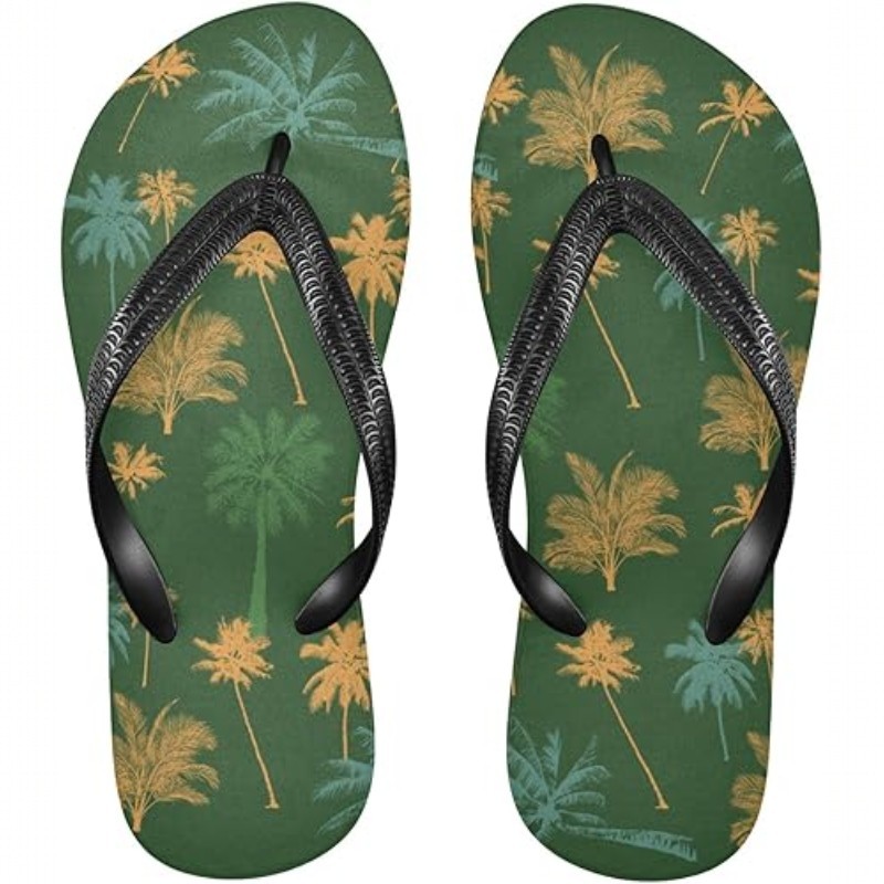 Mens Palm Leaf Print Flip Flops Green