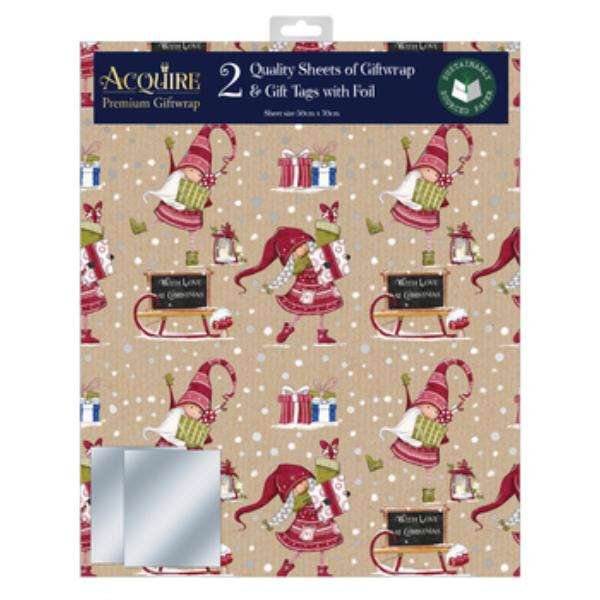 Gnome For Christmas 2 Sheets & 2 Tags 50cm x 70cm