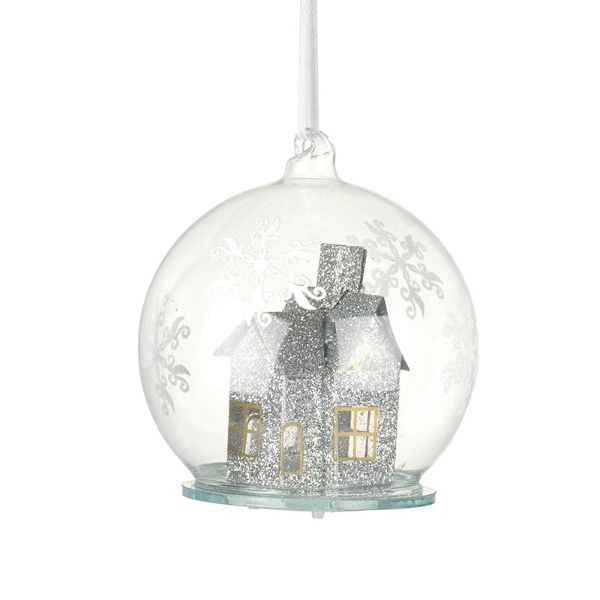 GLASS BAUBLE WITH HOUSE AND LED LIGHT BBQ577A