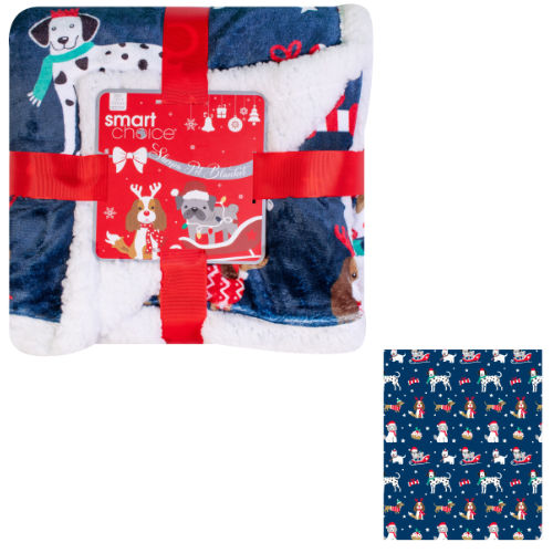 Christmas Dog Print Sherpa Pet Blanket - WPX336