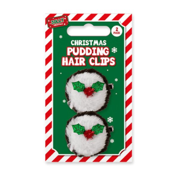 Christmas Pudding Hair Clips 2 Pack - XMA5640