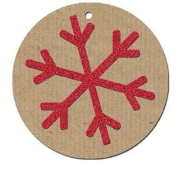 Glitter Snowflake Red on Kraft Gift Tag - Pack of 4