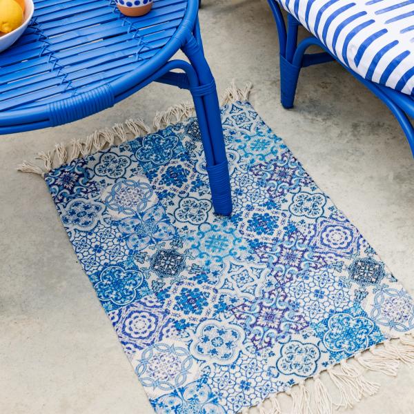 Blue Tile Print Rug SmallLEVI088 - Image 4