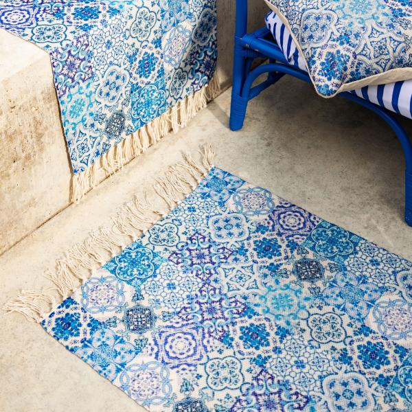 Blue Tile Print Rug LargeLEVI089 - Image 3