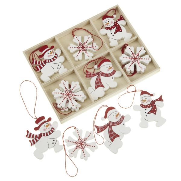 SET OF HANGING SNOWFLAKE & SNOWMAN DECS PEA070