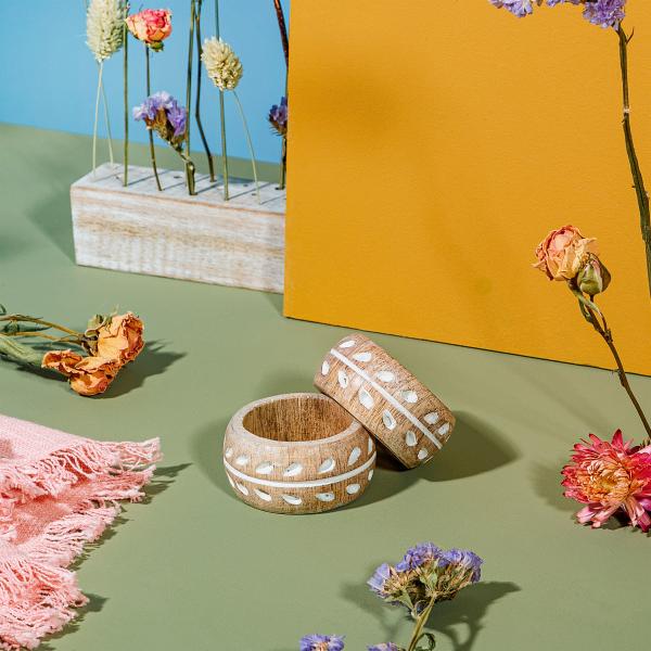 Mango Wood Carved Napkin Ring - Set of 2SC134 - Image 2