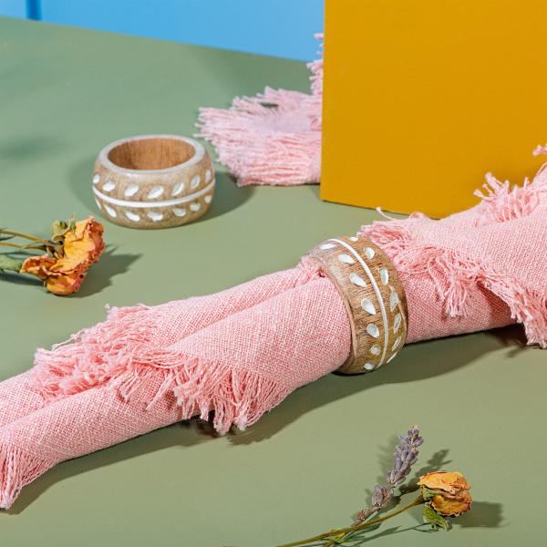 Mango Wood Carved Napkin Ring - Set of 2SC134 - Image 3