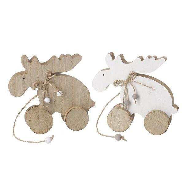 WOOD AND WHITE REINDEER MIX ON WHEELS	ZLP131