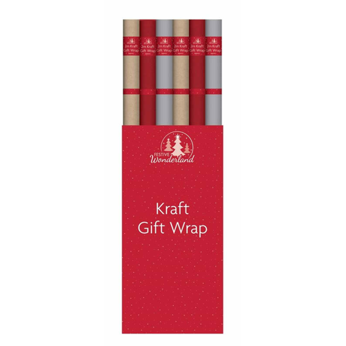 Red/Gold/Silver Kraft Paper Gift Wrap 2m