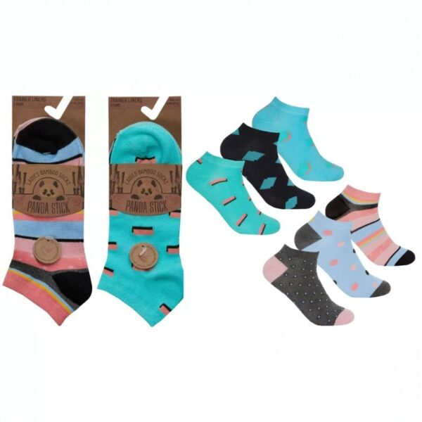 Girls 3 Pack Bamboo Trainer Socks Spots Stripes