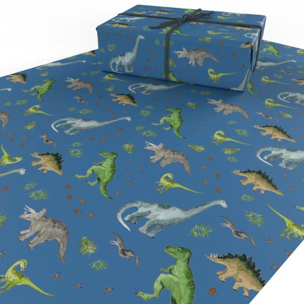 Childrens Blue Dinosaurs Wrapping PaperSBCBD