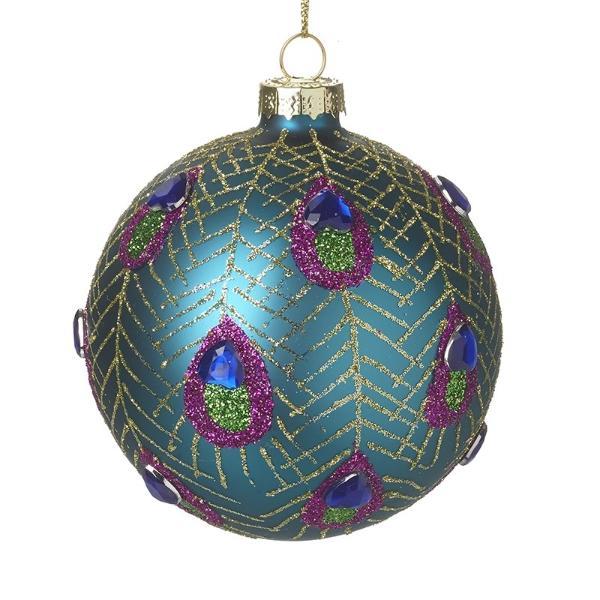 BLUE PEACOCK DESIGN GLASS BAUBLE
