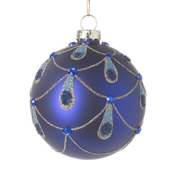DARK BLUE GLASS PEACOCK DESIGN BAUBLE