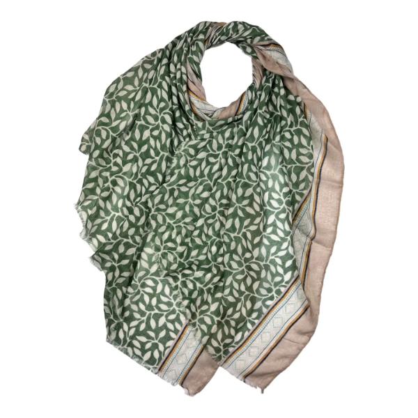 Mini leaves printed lightweight scarf with fringes