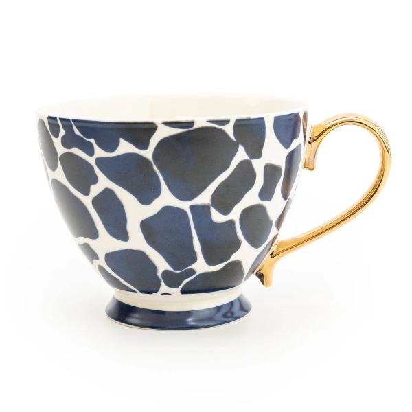 Footed Mug Giraffe print with Gold Handle