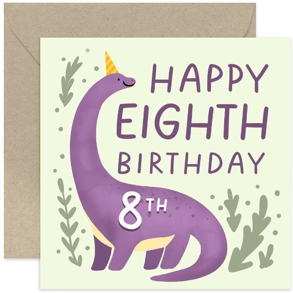 Purple Ages Dino Card 8th Birthday
