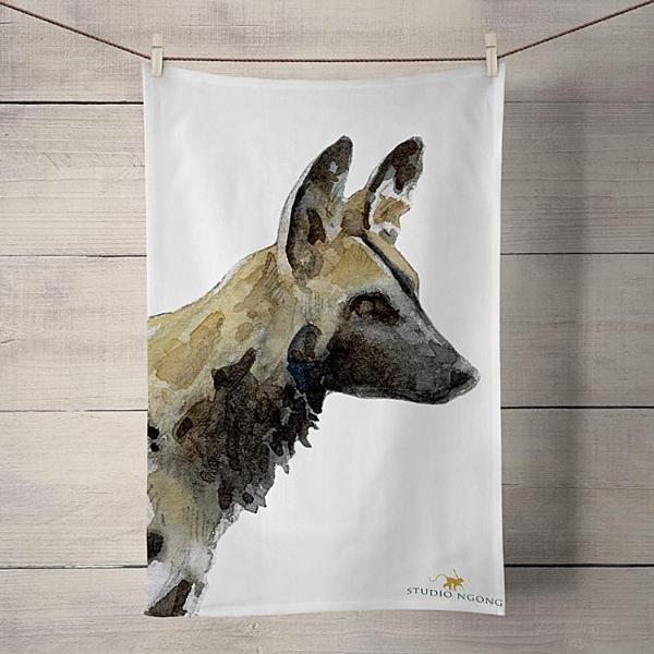 African Wild Dog Head - Tea Towel