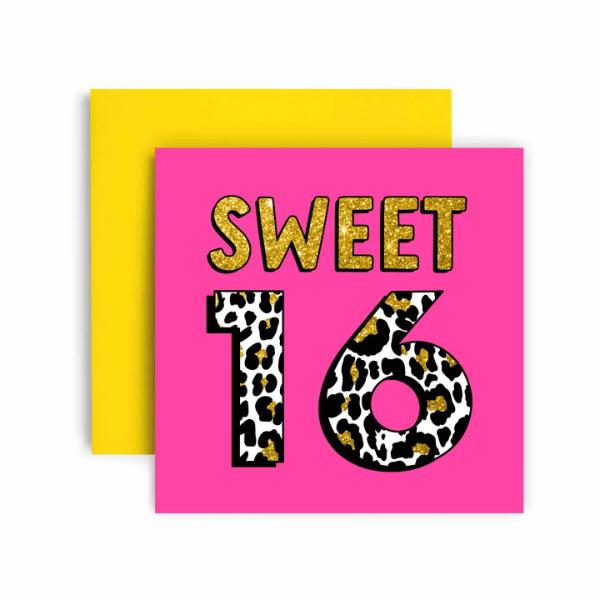 Leopard Print Sweet 16th Birthday Card