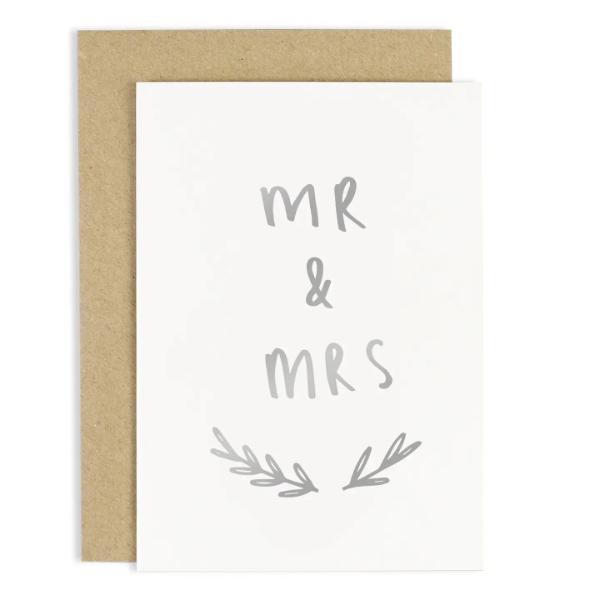 Mr & Mrs Silver Floral Card