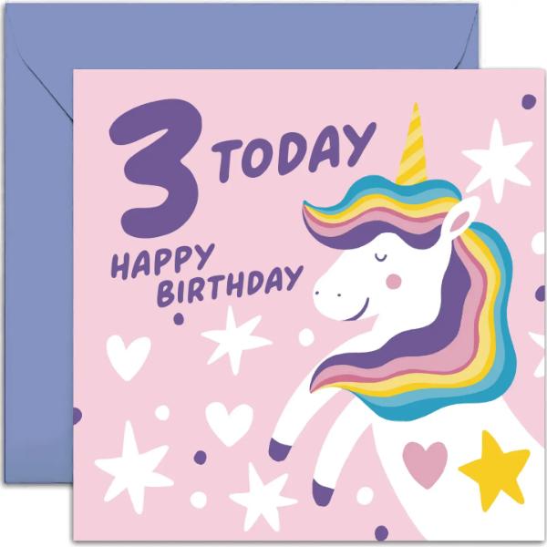 Rainbow Unicorn 3rd Birthday Card