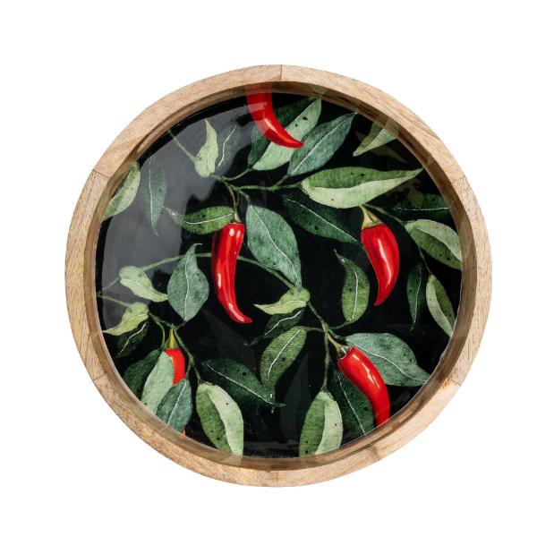 30CM ROUND MANGO WOOD TRAY CHILLIES