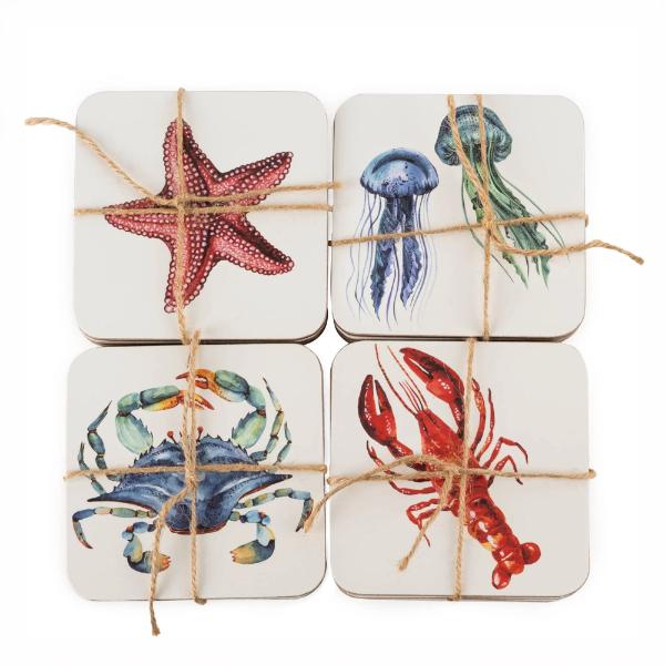SET OF 4 COASTERS SEA CREATURES