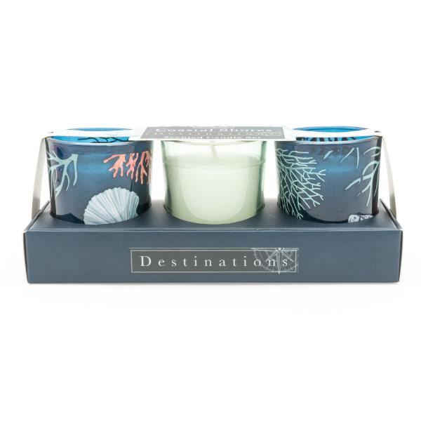 SET OF 3 MINI VOTIVES 'COASTAL SHORES' W