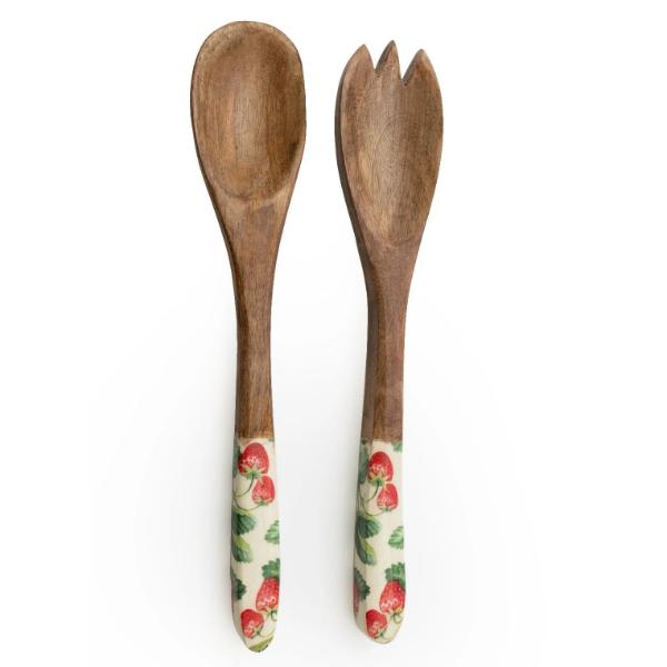 SERVING SPOON & FORK MANGO WOOD STRAWBERRY