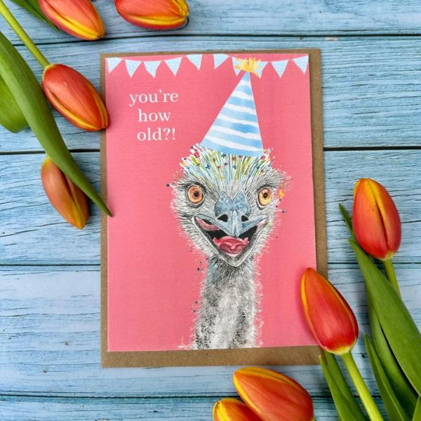 Emu Birthday Funny Eco Friendly Card Colourful Old Bird