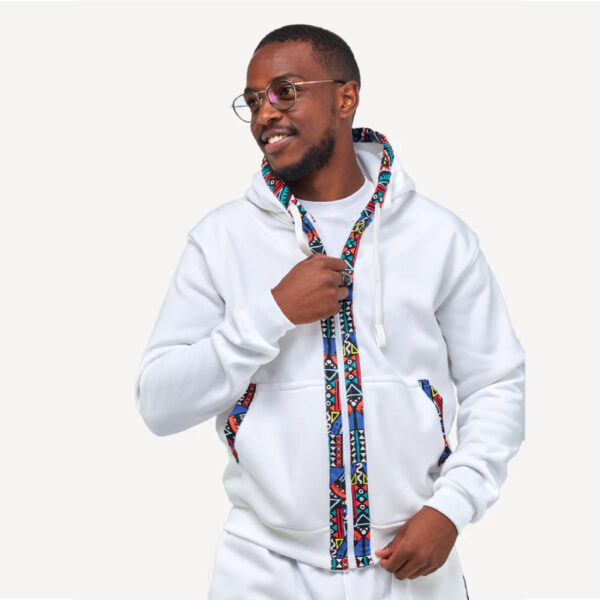 Adult Hoodies Zipper - White/ blue tribal