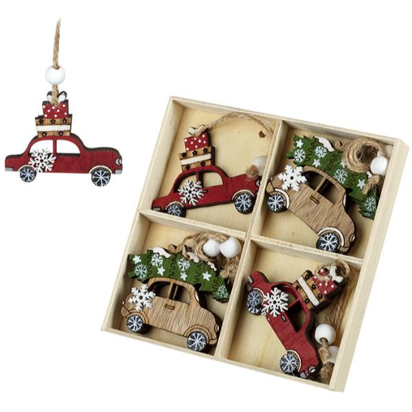 Pack of assorted wood cut Christmas hangers 6cm/5.5cm