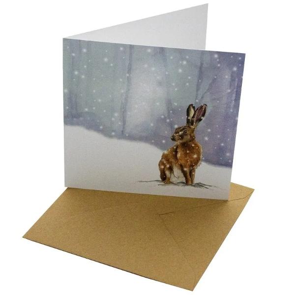 Christmas Brown Hare 148mm Square Card (blank inside) by Sophie Botsford
